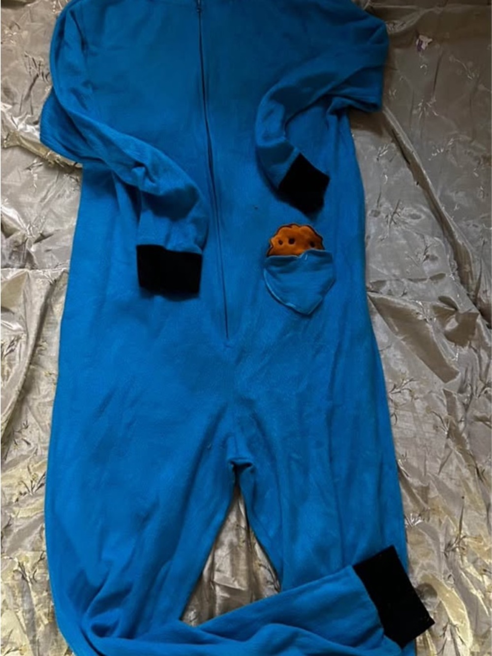 Women's Blue Fleece Zippered Pajama Onesie with Cookie Pocket